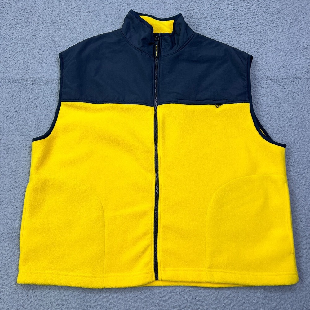 VTG Old Navy Fleece Vest Men's XXL Yellow Y2K Color Block Navy Zip Up Fuzzy
